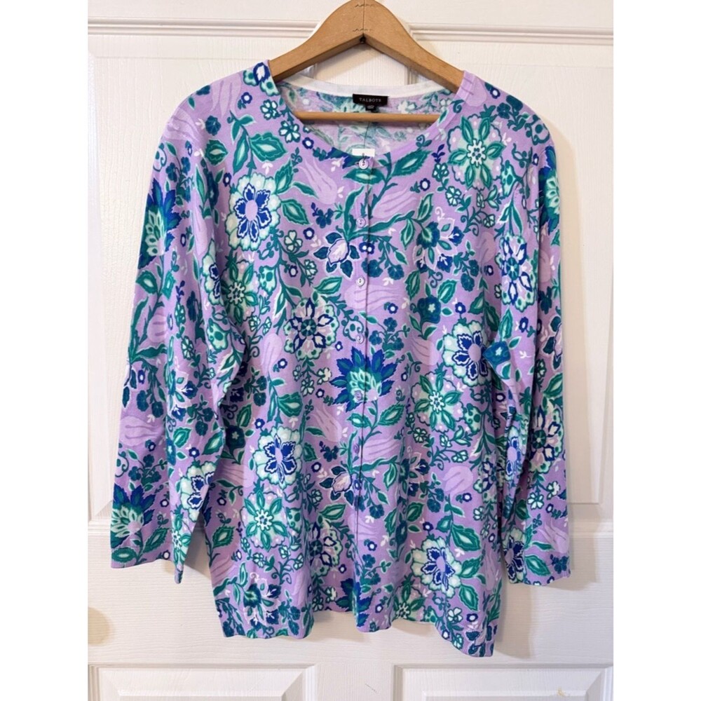 NWT Talbots Purple & Green Cardigan Sweater XL